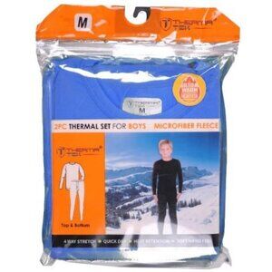 Boys Thermal Underwear Set Microfiber Long John Pants Shirt Baselayer Blue, MED